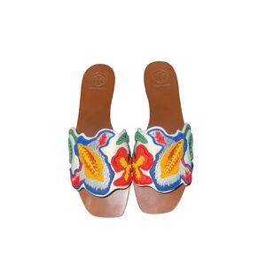 Tory Burch Bianca slides multicolored embroidery beaded sandals 7.5M